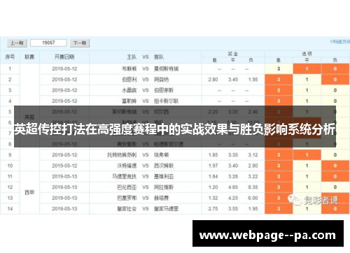 英超传控打法在高强度赛程中的实战效果与胜负影响系统分析
