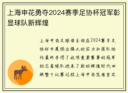 上海申花勇夺2024赛季足协杯冠军彰显球队新辉煌
